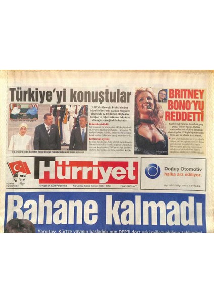 Hürriyet Gazetesi 10 Haziran 2004 - Leyla Zana Bahane Kalmadı, Brıtney Nonoyu Reddetti GZ97333