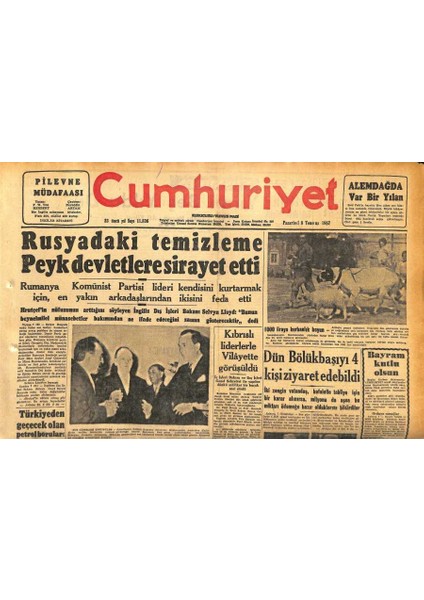 Cumhuriyet Gazetesi 8 Temmuz 1957 - Iranda Zelzele Felaketi - Türkiyeden Geçecek Olan Petrol Boruları GZ119924
