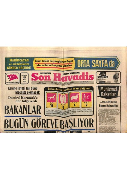 Son Havadis Gazetesi 31 Mart 1975 - Elvis Presley GZ99111