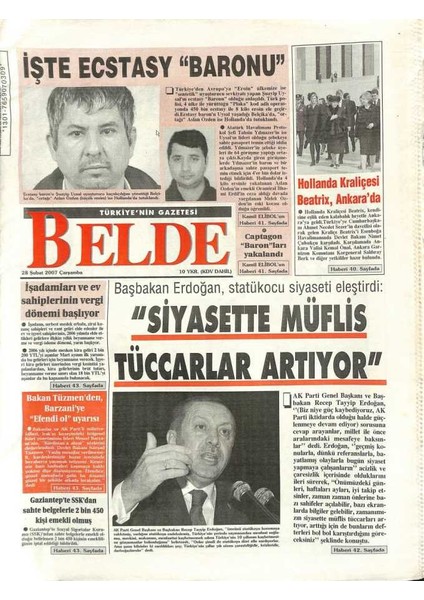 Belde Gazetesi 28 Şubat 2007 - Nepal Kralı Gyanendranın Mallarına El Konulacak - Hollanda Kraliçesi Beatrix , Ankarada GZ109426