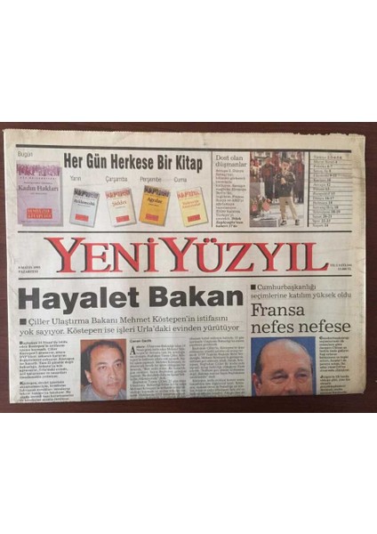 Yeni Yüzyıl Gazetesi 8 Mayıs 1995 - Gök Beyaz- Yer Siyah Beşiktaş Taraftarı Erken Şampiyonluğu Gaziantep Maçıyla Kutladı GZ10249 fiyatları