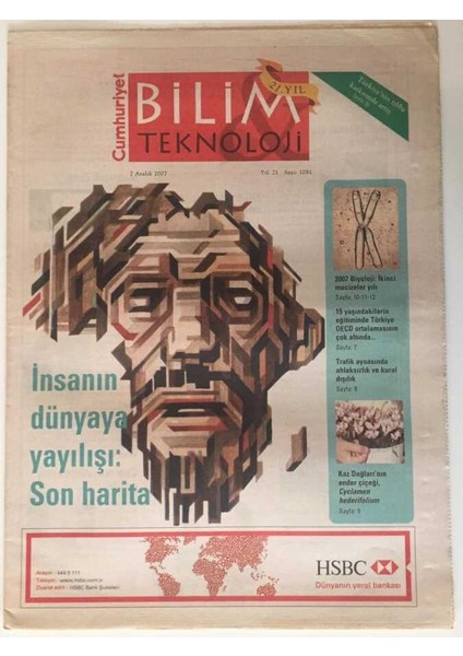 Cumhuriyet Gazetesi Bilim Teknoloji Eki 7 Aralık 2007 - Insanın Dünyaya Yayılışı Son Harita - GZ20098
