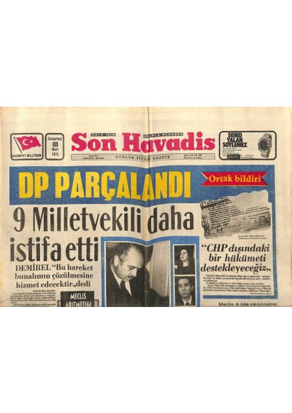 Son Havadis Gazetesi 29 Mart 1975 - Yunan Jetleri Ege Adalarında Uçaklarımızın Yolunu Kesti GZ99108