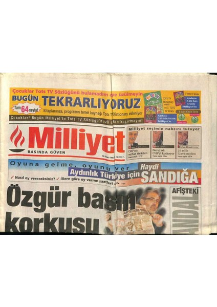 Milliyet Gazetesi 13 Nisan 1999 - Fatih Terimden Son Uyarı - Belgradda Basına Kurşun GZ122313