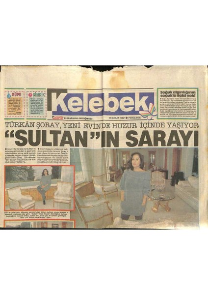 Hürriyet Gazetesi Kelebek Eki 13 Şubat 1992 - Suna Yıldızoğlunun Gecesi - Türkan Şorayın Sarayı GZ123007