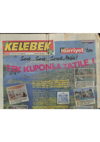 Hürriyet Gazetesi Kelebek Eki 22 Mayıs 1990 - Chaplinden Dört Film Birden - Alkol Bağımlılarına Umut Veren Madde GZ123076
