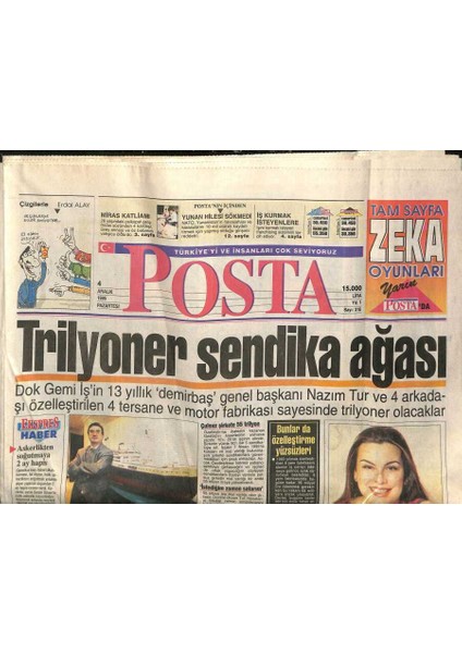 Posta Gazetesi 4 Aralık 1995 - Çillerin Kader Günü - Alparslan Türkeş Eleştiriliyor GZ123098