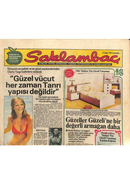 Günaydın Gazetesi Saklambaç Eki - 25 Şubat 1981 - Cherly Tiegs Şimdi 33 Yaşında GZ110176