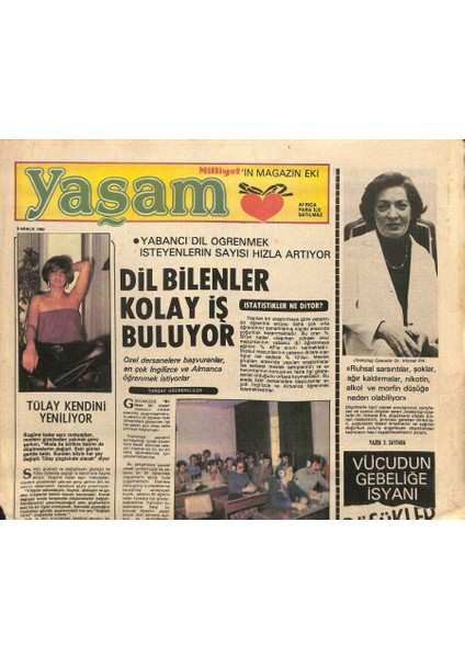 Milliyet Gazetesi Yaşam Eki - 9 Aralık 1980 - Tülay Kendini Yeniliyor GZ110197