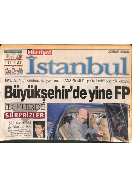 Hürriyet Gazetesi Istanbul Eki 20 Nisan 1999 - Fpli Ali Müfit Gürtuna , En Yakınındaki Anaplı Ali Talip Özdemiri Geçerek Kazandı GZ109467