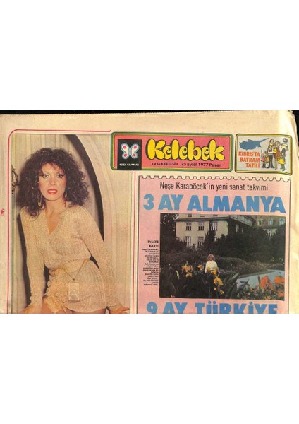 Hürriyet Gazetesi Kelebek Eki 25 Eylül 1977 - Neşe Karaböcekin Yeni Sanat Takvimi GZ114876