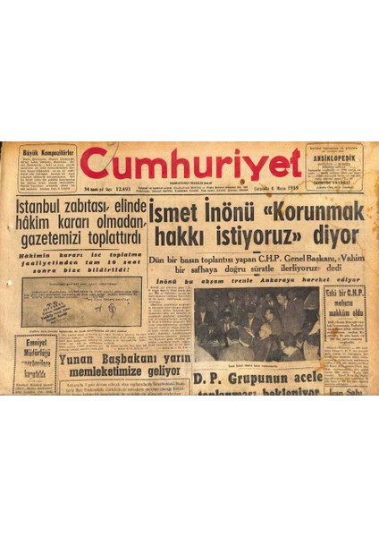 Cumhuriyet Gazetesi 6 Mayıs 1959 - Yedek Parça Ithali Serbestçe Yapılacak - Yunan Başbakanı Yarın Memleketimize Geliyor GZ120097