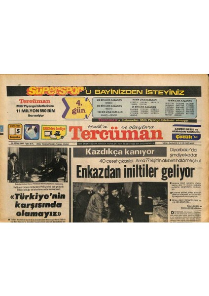 Tercüman Gazetesi 5 Ocak 1983 - Artin Penikin Oğlu Da Viyanada Intihar Etti - Saral , Kendi Isteğiyle Italyan Savcı Martellaya Ifade Verdi GZ126164