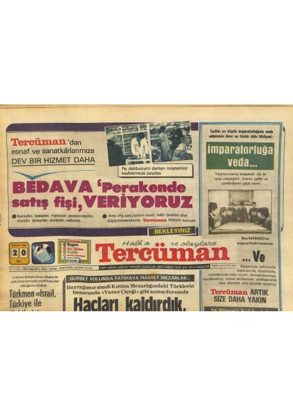 Tercüman Gazetesi 20 Nisan 1982 - Arjantin Savaş Hazırlığını Yoğunlaştırdı - Ümit Besenin Islak Mendilden Şikayeti Var GZ127197