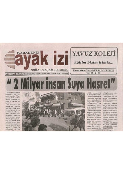 Karadeniz Ayak Izi Gazetesi - Haziran 2003 - Çölleşmenin Yıllık Maliyeti 42 Milyar Dolar GZ109926