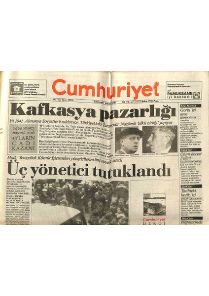 Cumhuriyet Gazetesi 11 Şubat 1990 - Mandela Bugün Özgür - Kafkasya Pazarlığı - Ölüm Öncesi Fellini GZ122277