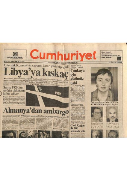 Cumhuriyet Gazetesi 16 Nisan 1992 - Abdden Sırplara Gözdağı - Almanyadan Ambargo - Libyaya Kıskaç GZ123145