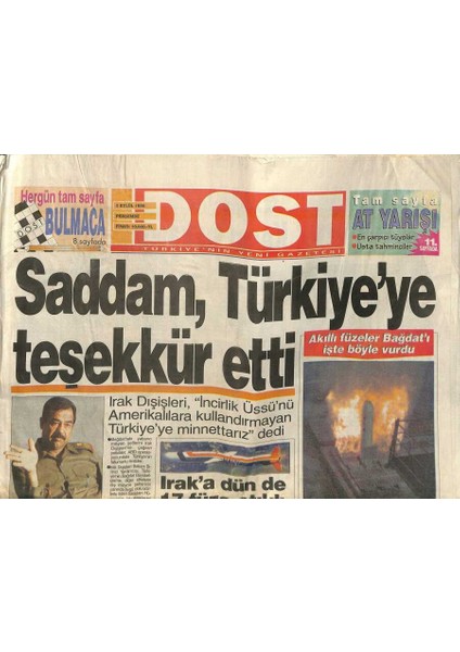 Dost Gazetesi 5 Eylül 1996 - Saddam , Türkiyeye Teşekkür Etti - Müjde Ar Eski Sevgilisiyle Çalışıyor GZ123172