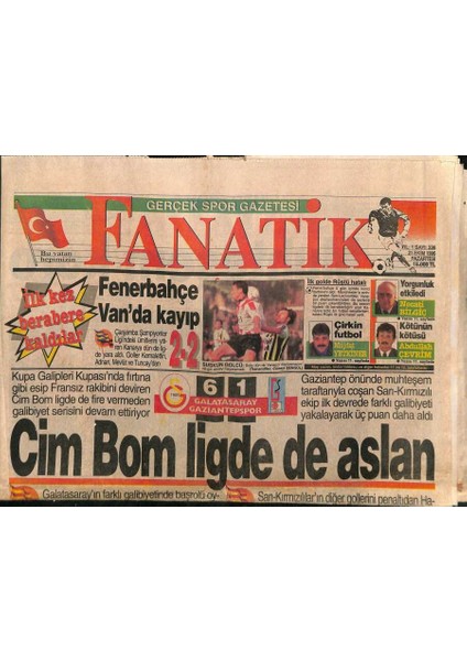 Fanatik Gazetesi 21 Ekim 1996 - Cim Bom Ligde De Aslan - Fenerbahçe Vanda Kayıp GZ123186