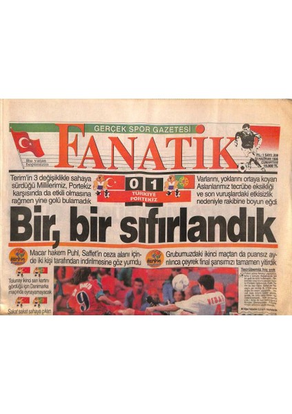 Fanatik Gazetesi 15 Haziran 1996 - Trabzonda Nedved Sesleri - Cim Bom Kubiye Kaldı GZ123189
