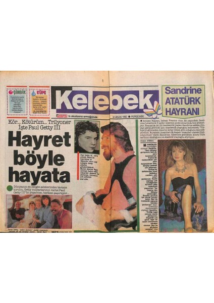 Hürriyet Gazetesi Kelebek Eki 9 Nisan 1992 - Torun Getty , Yakın Dostum Dediği Insanlarla Yatında Sık Sık Beraber Oluyor... GZ94150