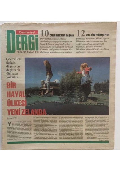 Cumhuriyet Gazetesi Dergi Eki 9 Eylül 1994 - Bir Hayal Ülkesi Yeni Zelanda GZ22372