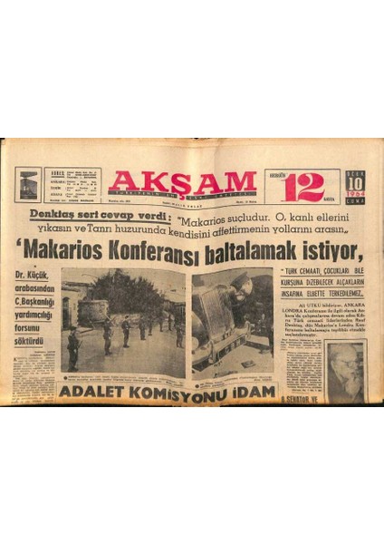 Akşam Gazetesi 10 Ocak 1964 - Halide Edip Adıvar Vefat Etti GZ92220