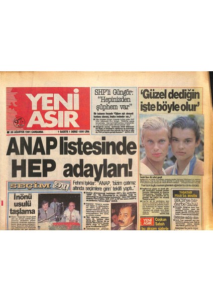 Yeni Asır Gazetesi 28 Ağustos 1991 - Anap Rektör Peşinde - Cimboma Moral GZ132108