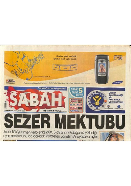 Sabah Gazetesi 4 Haziran 2005 - Sezer Tckyı Kısmen Veto Ettiği Gün , 3 Ay Önce Erdoğana Yolladığı Uyarı Mektubunu Da Açıkladı GZ93669