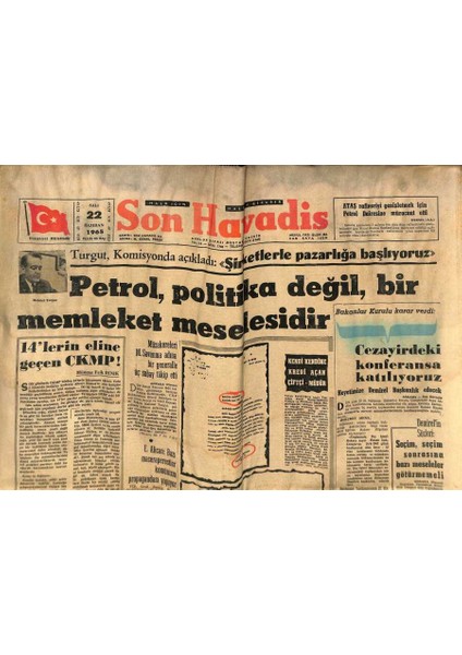 Son Havadis Gazetesi - 22 Haziran 1965 - 14LERIN Eline Geçen Ckmp - Şah ve Diba Moskovada GZ124255
