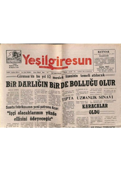 Yeşil Giresun Gazetesi 5 Şubat 2000 - Sunta Fabrikasının Yeni Patronu Acar GZ77838