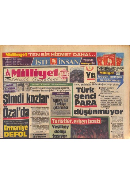 Milliyet Halk Gazetesi 1 Nisan 1985 - Haziran 1986DA Ara Seçim Var - Türk Genci Para Düşünmüyor GZ127230