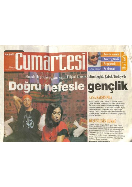 Akşam Gazetesi Cumartesi Eki 8 Kasım 2003 - Dünyada Ilk Güzellik Yogasını Yapan Filipinli Lourdes Julian Doplito Çabuk Türkiyede GZ113515
