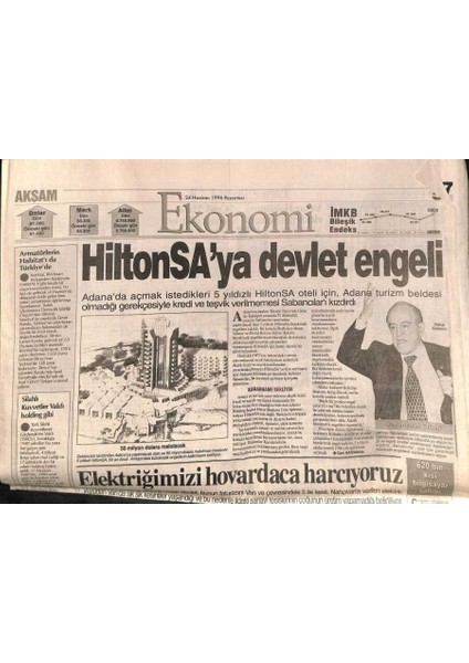 Akşam Gazetesi Ekonomi Eki 24 Haziran 1996 - Istanbulda Otomobil Bolluğu - Incirlikte Gergin Günler GZ113523