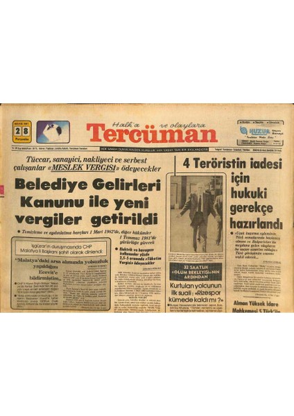 Tercüman Gazetesi 28 Mayıs 1981 - Tümken Izmitte Törenle Karşılandı - Trabzonun Hedefi Devlet Başkanlığı Kupası GZ126602
