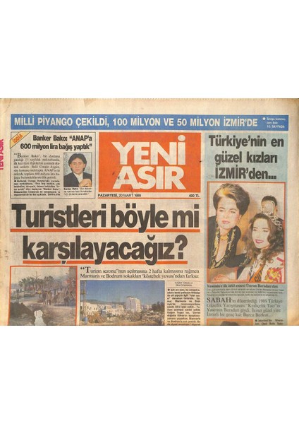 Yeni Asır Gazetesi 20 Mart 1989 - Menderes Havalimanı Büyüyor - Kıbrısta Kadınlar Sınır Tanımadı... GZ131946