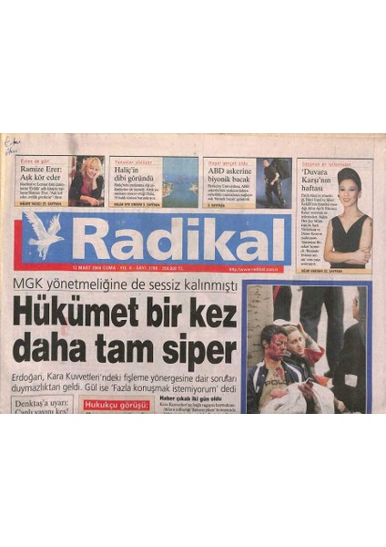 Radikal Gazetesi 12 Mart 2004 - Baykal Akp Düşüşe Geçti - Haliçin Dibi Göründü - Mgk Yönetmeliğine De Sessiz Kalınmıştı GZ91974