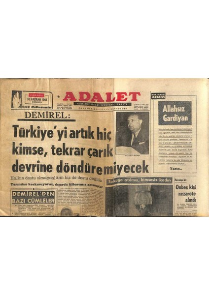Adalet Gazetesi 30 Haziran 1965 - Inönünün Oğlu Ile Kardeşine Usulsüz Krediler Verilmiş - Fransa Bisiklet Turu Devam Ediyor GZ121798