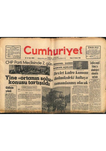 Cumhuriyet Gazetesi 21 Kasım 1965 - Haymanada Tifo Salgın Halini Aldı - Devlet Kadro Kanunu Önümüzdeki Haftaya Tamamlanmış Olacak GZ121839
