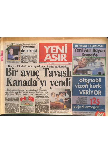 Yeni Asır Gazetesi 24 Mart 1988 - Galatasaray Kupada Çöktü - Yeni Asır 10 Ödül Aldı GZ132003