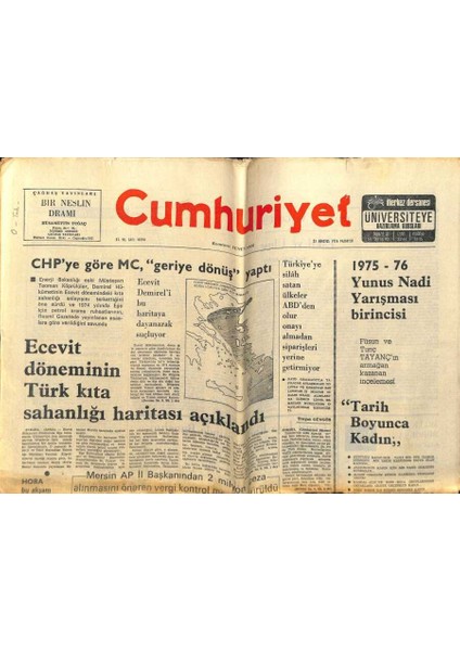 Cumhuriyet Gazetesi 23 Ağustos 1976 - Ecevit Döneminin Türk Kıta Sahanlığı Haritası Açıklandı GZ78103