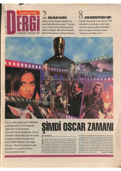 Cumhuriyet Gazetesi Dergi Eki 24 Mart 1996 - Şimdi Oscar Zamanı - Jean Sebergin Gizli Aşkı GZ96660