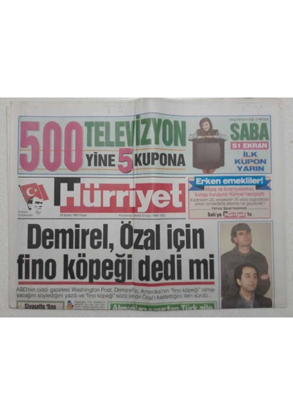 Hürriyet Gazetesi - 23 Şubat 1992 - Demirel Özal Için Fino Köpeği Dedi Mi? GZ111718
