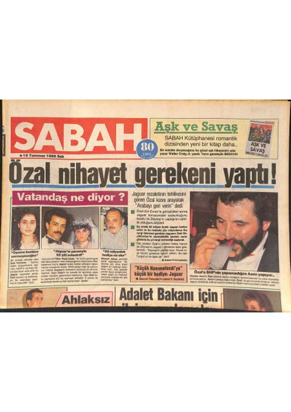 Sabah Gazetesi 15 Temmuz 1986 - Bülent Ecevit , Özalın Trt Tuzağına Düşmek Istemiyor ! - Nazan Şoray Imam Nikâhı Ile Evlendi ! GZ127011