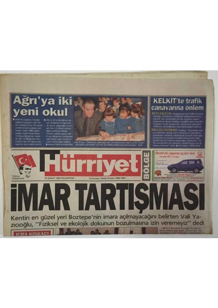 Hürriyet Gazetesi Bölge Eki 19 Şubat 2001 - Ordusu Valisi Boztepenin Imara Açılmayacağını Söyledi - GZ16940 fiyatları