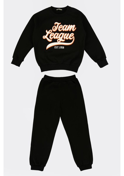 Erkek Çocuk Baskılı Şardonlu Sweatshirt Eşofman Altı 2'li Takım fırsatları