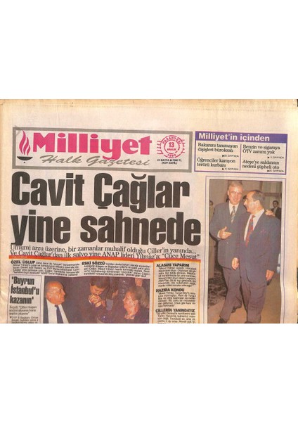 Milliyet Halk Gazetesi 13 Aralık 1993 - Cavit Çağlar Yine Sahnede - Kktcde Seçim Başabaş GZ131724