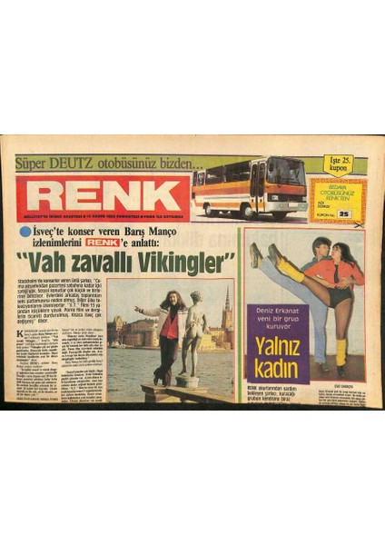 Milliyet Gazetesi Renk Eki 12 Kasım 1983 - Isveçte Konser Veren Barış Manço Izlenimlerini Renke Anlattı GZ127273