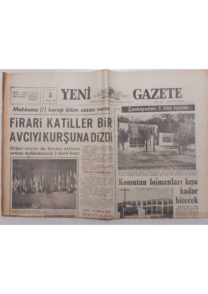 Yeni Gazete - 5 Eylül 1967 - Komutan Lojmanları Bitecek GZ111970