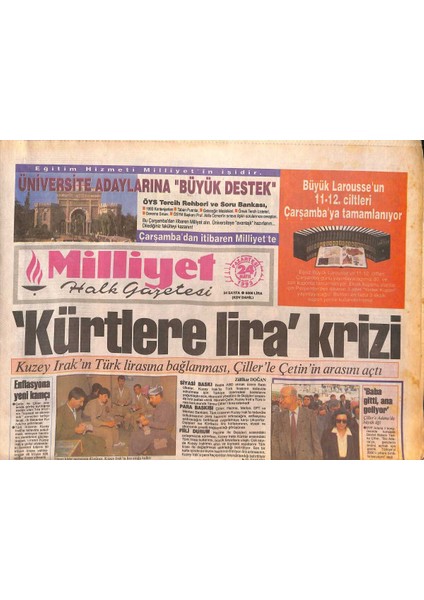 Milliyet Halk Gazetesi 24 Mayıs 1993 - Kıbrısa Maraş Şartı - Kürtlere Lira Krizi GZ131785